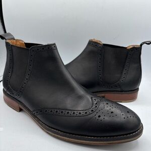 Thomas & Vine Watson Men´s Wingtip Chelsea Boot 10 Black Leather Comfort Pull on